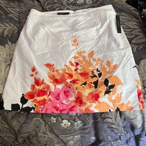 New Tahari Pink Orange White Cotton Knee Skirt
